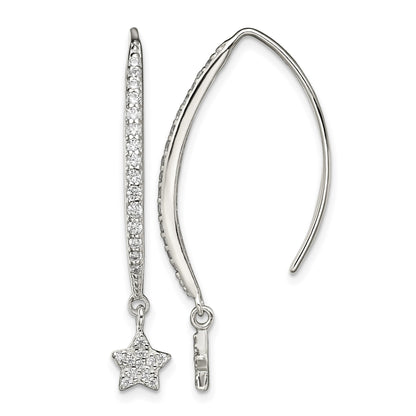 Sterling Silver Polished CZ Star Threader Earrings