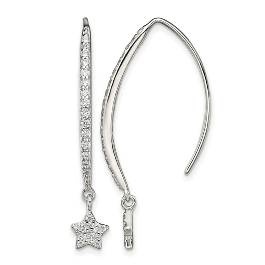 Sterling Silver Polished CZ Star Threader Earrings