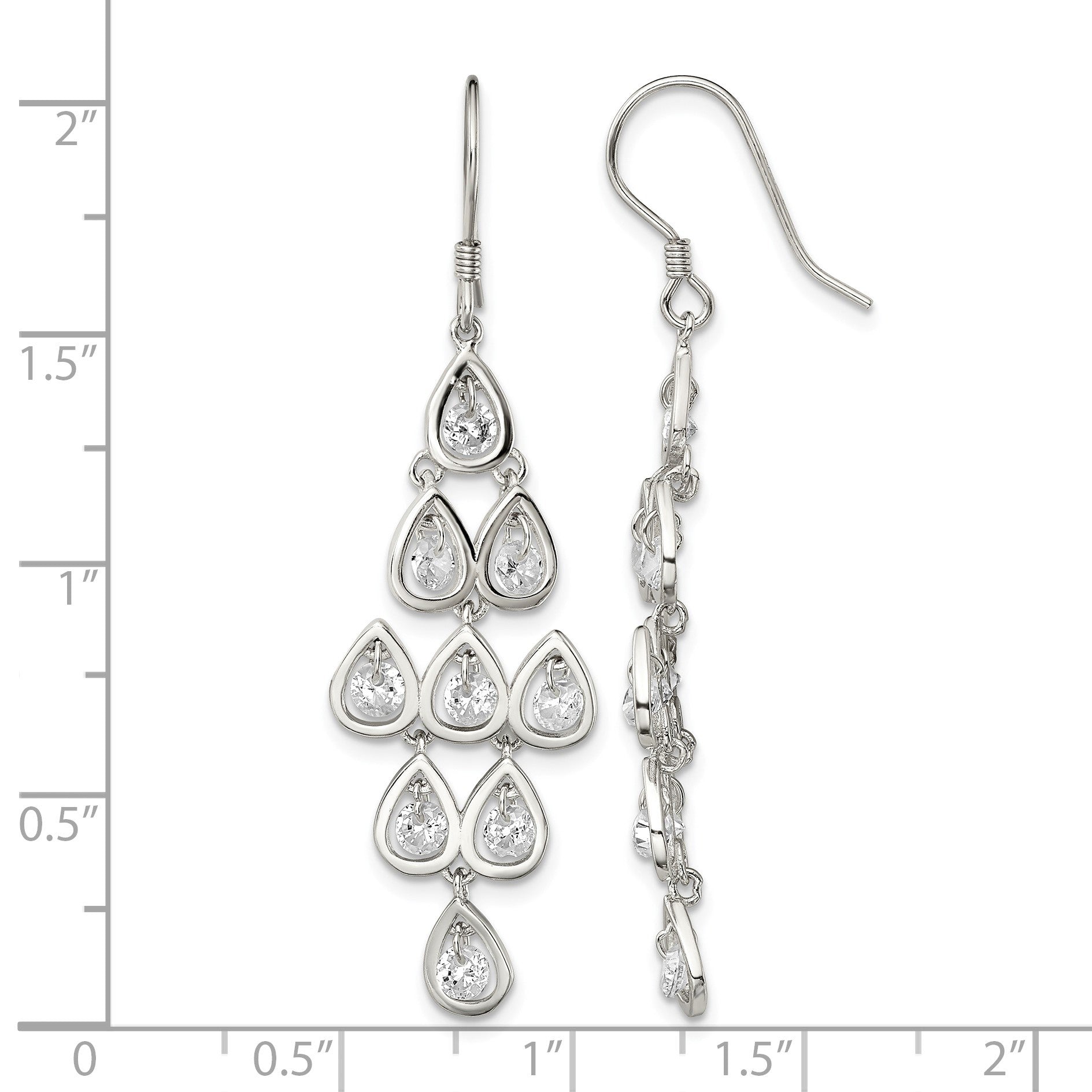 Sterling Silver RH-pltd Polished Fancy Pear CZ Chandelier Dangle Earrings