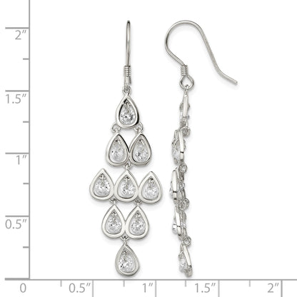 Sterling Silver RH-pltd Polished Fancy Pear CZ Chandelier Dangle Earrings