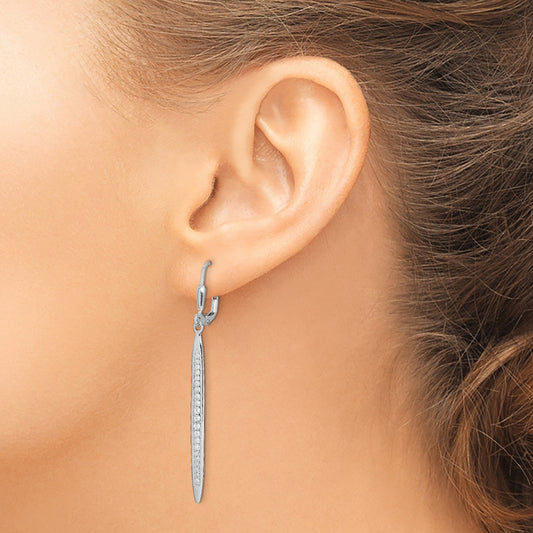 Sterling Silver Rhodium-plated Polished CZ Bar Leverback Dangle Earrings