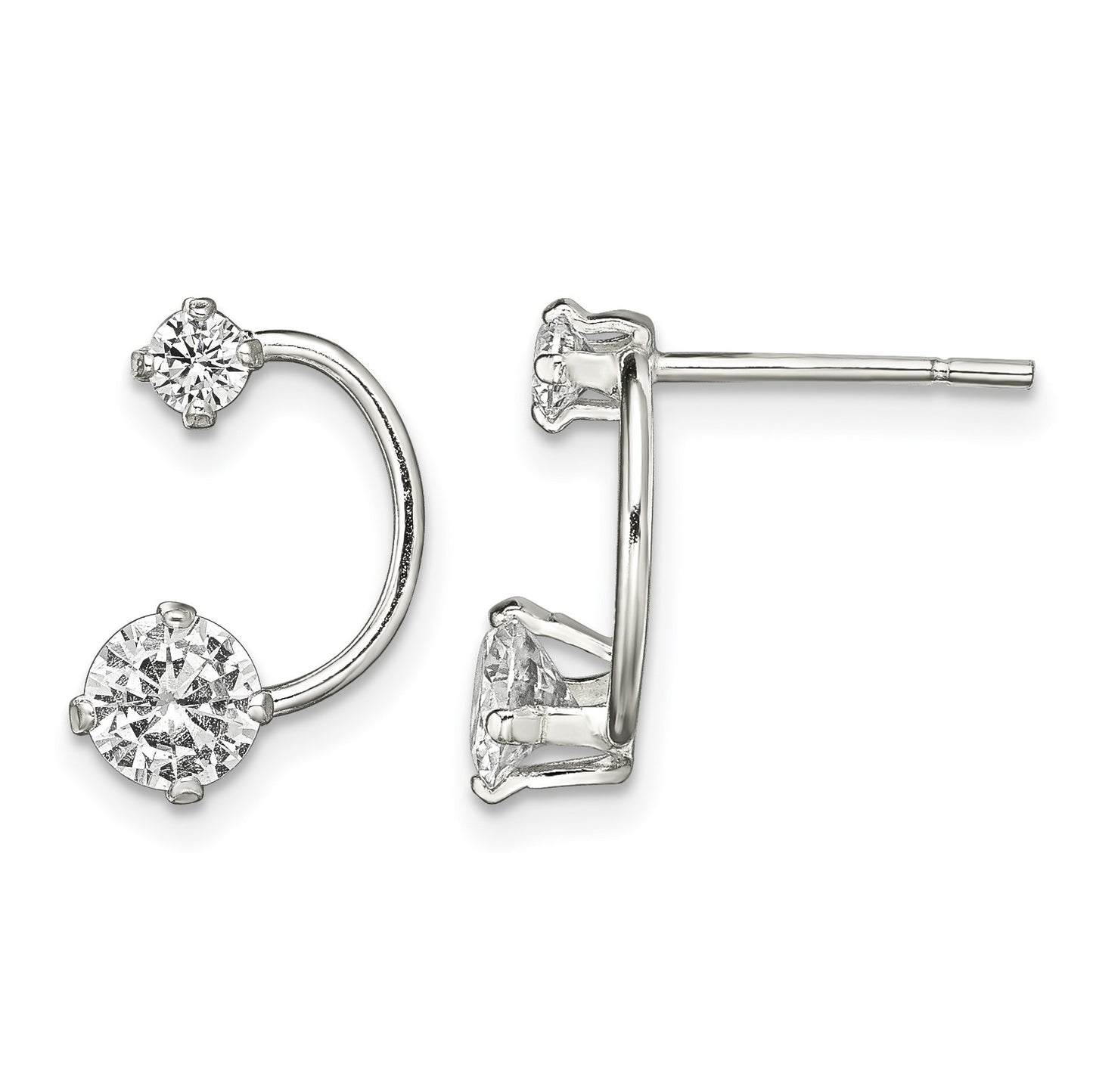 Sterling Silver Polished CZ Half-Circle Post Earrings