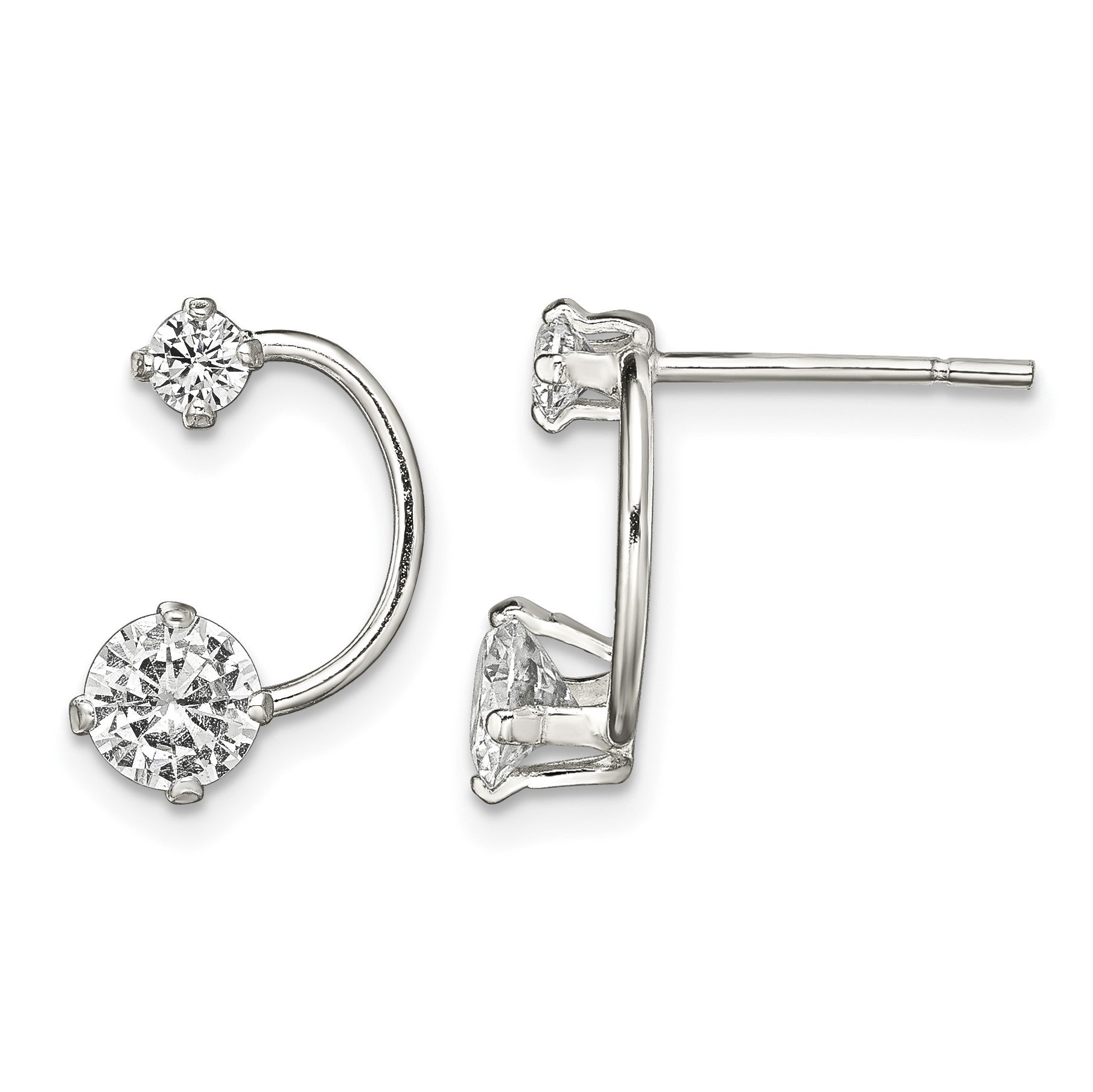 Sterling Silver Polished CZ Half-Circle Post Earrings