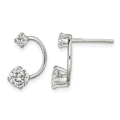 Sterling Silver Polished CZ Half-Circle Post Earrings