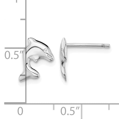 Sterling Silver Rhodium-plated Dolphin Stud Earrings