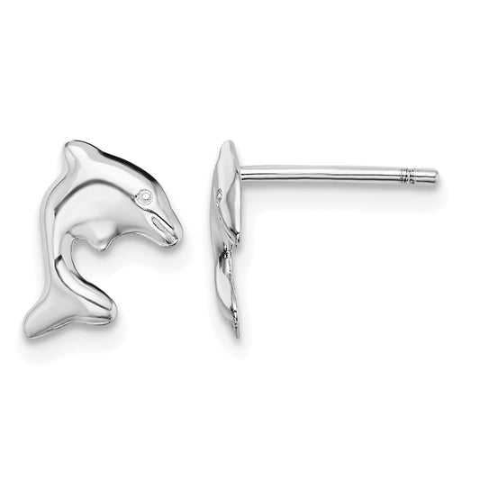 Sterling Silver Rhodium-plated Dolphin Stud Earrings