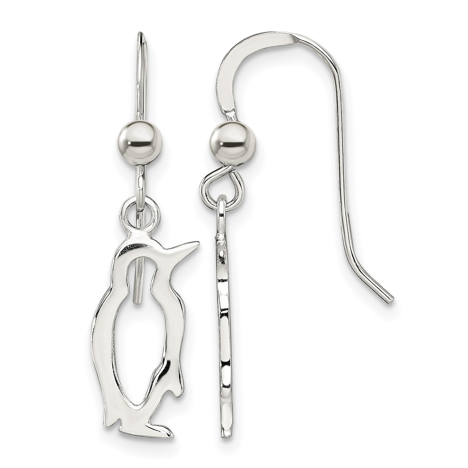 Sterling Silver Penguin Shepherd Hook Earrings