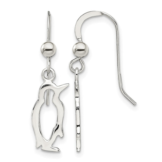 Sterling Silver Penguin Shepherd Hook Earrings