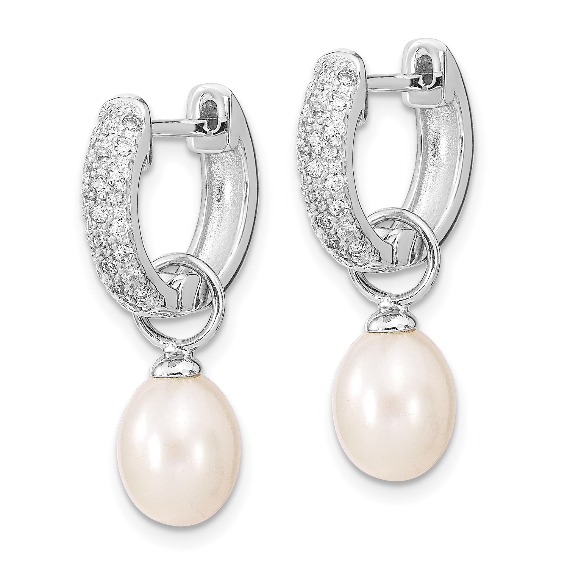 Sterling Silver Rhodium-plated 7-8mm Black and White Rice Freshwater Cultured Pearl and CZ Interchangeable Post Earrings Set