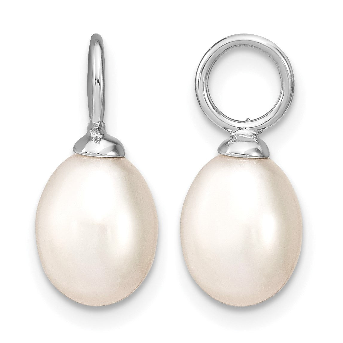 Sterling Silver Rhodium-plated 7-8mm Black and White Rice Freshwater Cultured Pearl and CZ Interchangeable Post Earrings Set