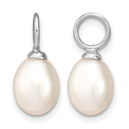 Sterling Silver Rhodium-plated 7-8mm Black and White Rice Freshwater Cultured Pearl and CZ Interchangeable Post Earrings Set