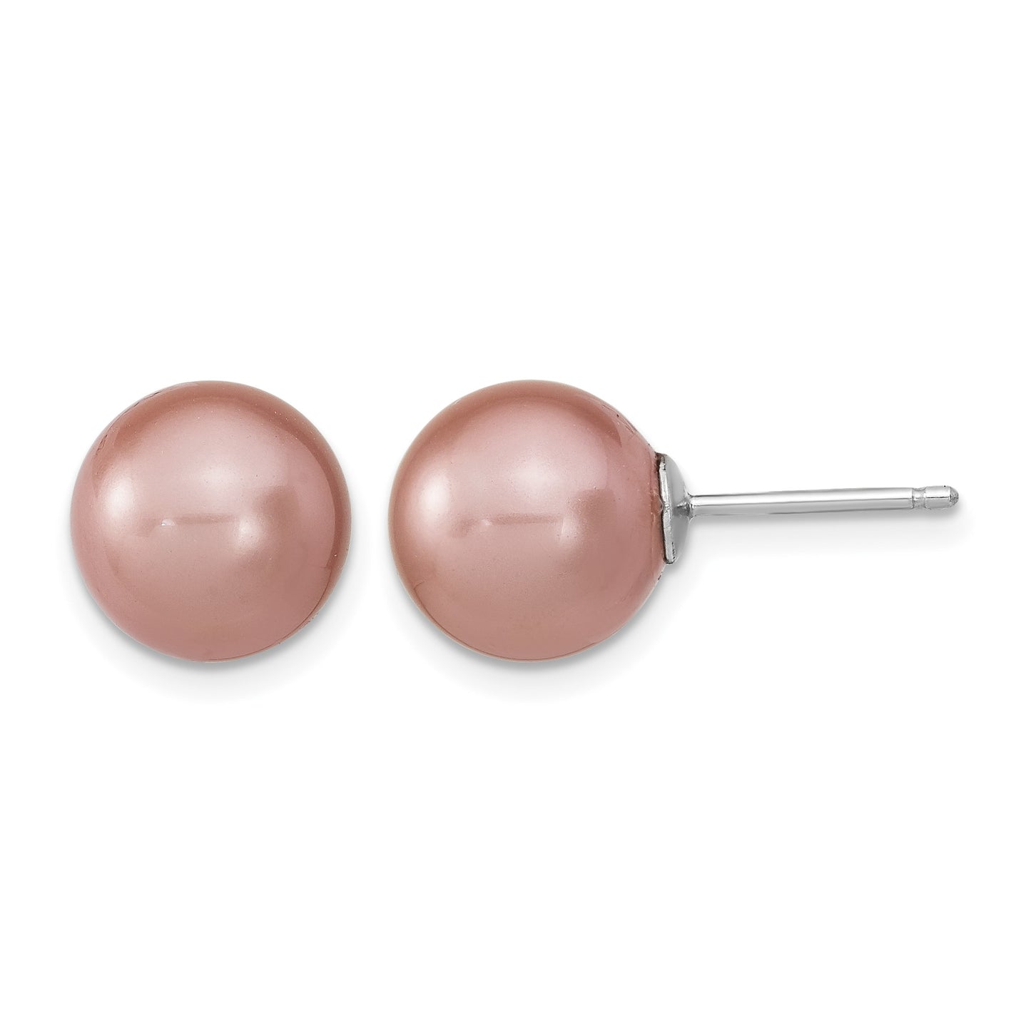 Sterling Silver Rh-pl 10-11mm Wht/Pink Imitation Shell Pearl 3 Earring Set