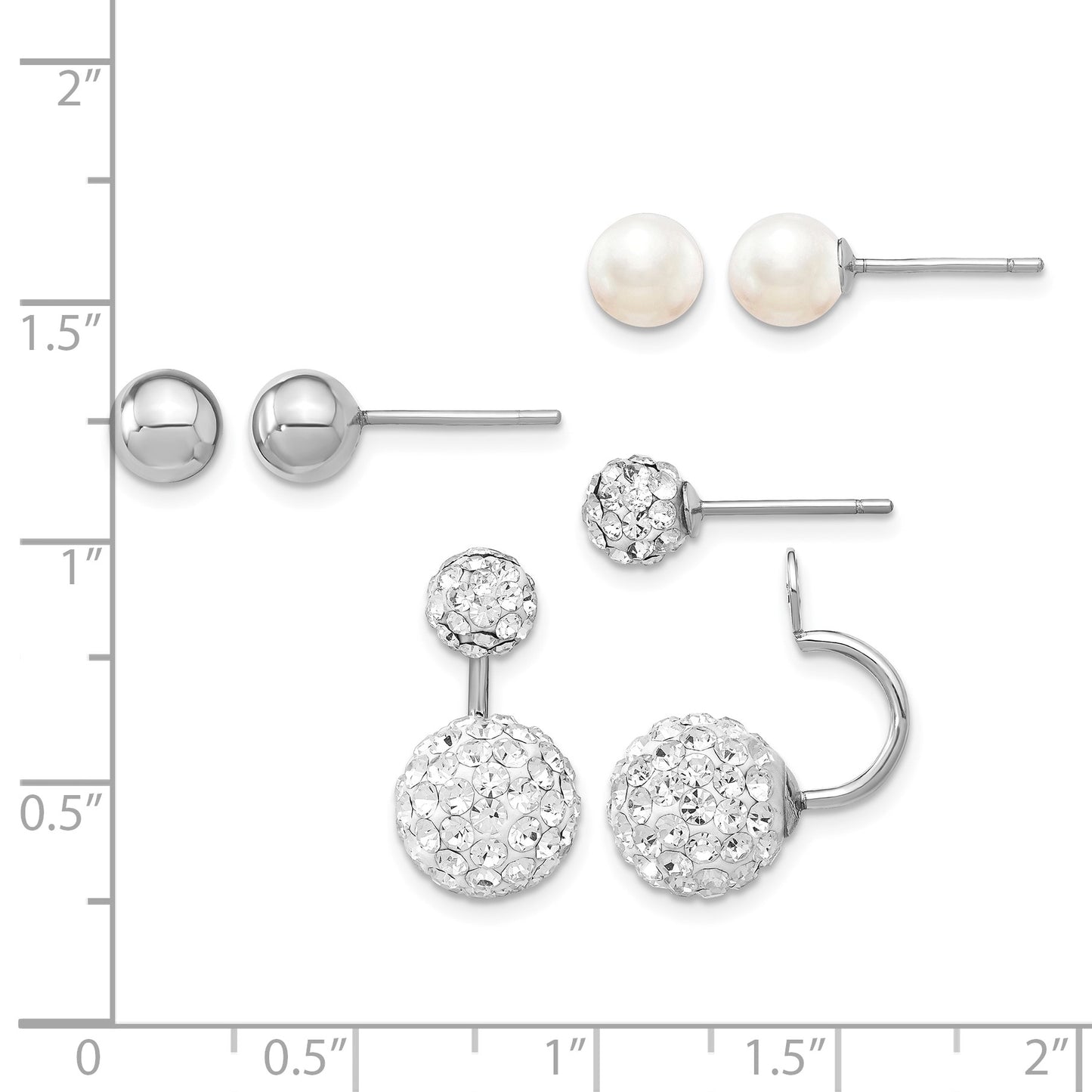 Sterling Silver RH  3 pair MOP & Crystal Front Dangle Back Earring Set