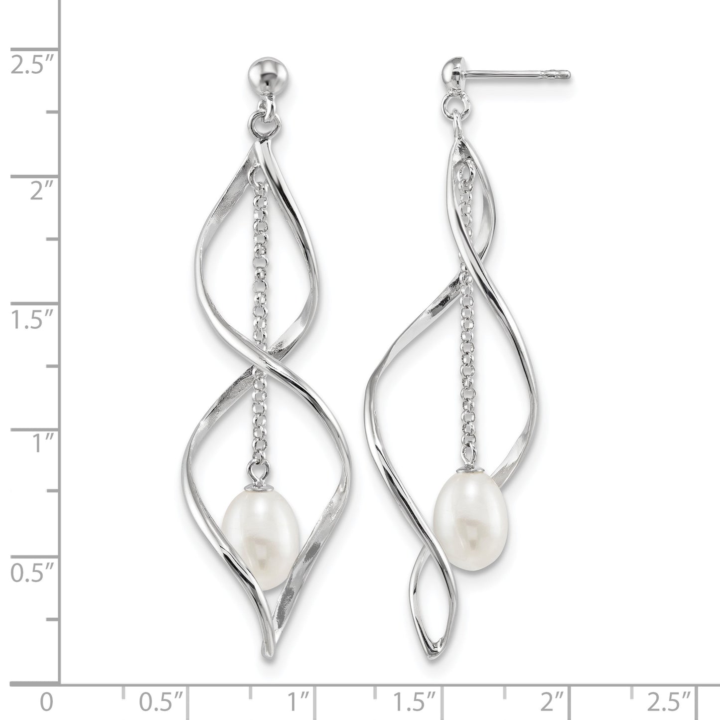 Sterling Silver Rhodium-plated 7-8mm White Rice Freshwater Cultured Pearl Post Dangle Earring