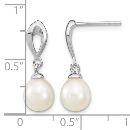 Sterling Silver Rhodium-plated 7-8mm White Rice Freshwater Cultured Pearl Post Dangle Earrings