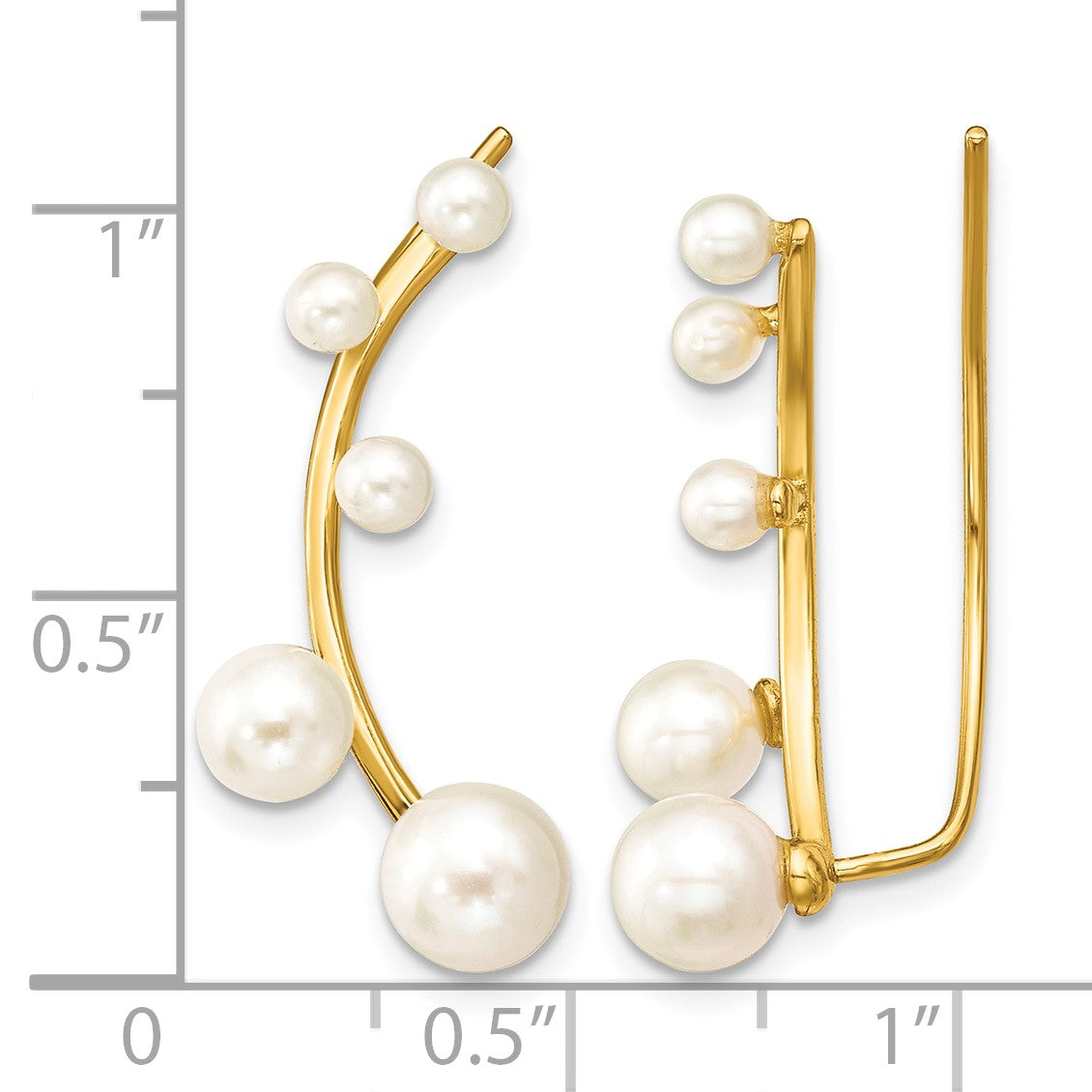 Sterling Silver Gold-tone Flash Gold-plated 3-6mm White Round Freshwater Cultured Pearl Ear Climber Earrings