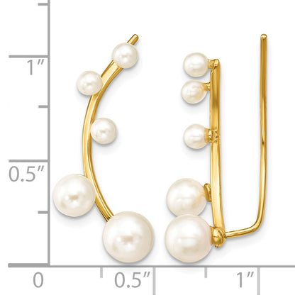Sterling Silver Gold-tone Flash Gold-plated 3-6mm White Round Freshwater Cultured Pearl Ear Climber Earrings