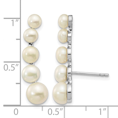 Sterling Silver Rhodium-plated 4-6mm White Freshwater Cultured Pearl Post Ear Climber Earrings