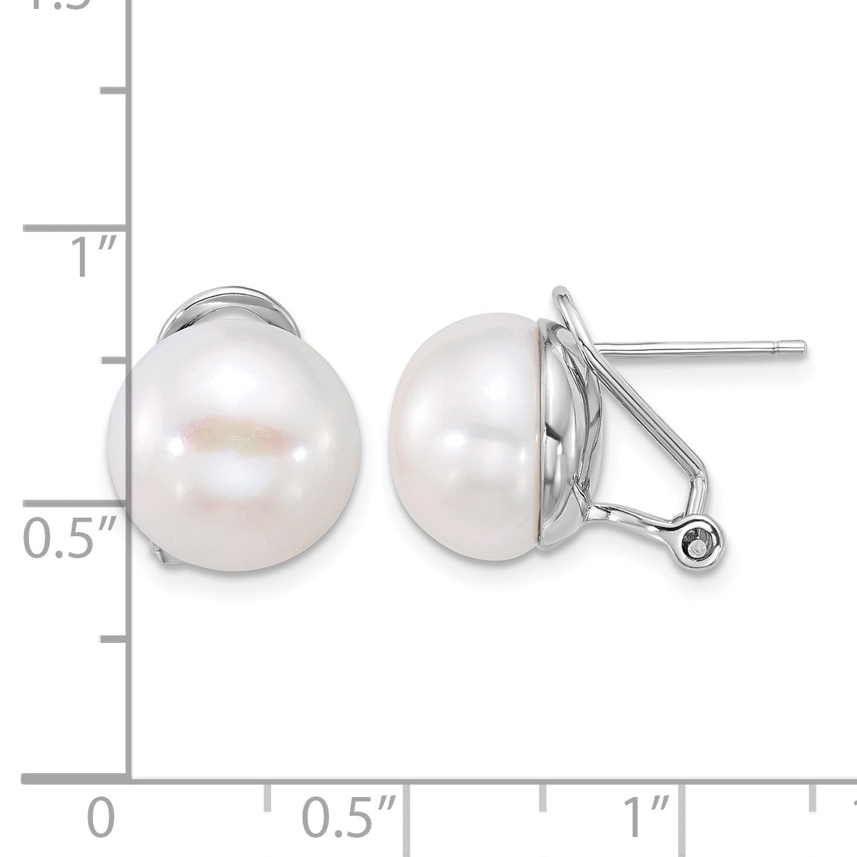 Sterling Silver Rhodium-plated 12-13mm White Button Freshwater Cultured Pearl Omega Back Earrings