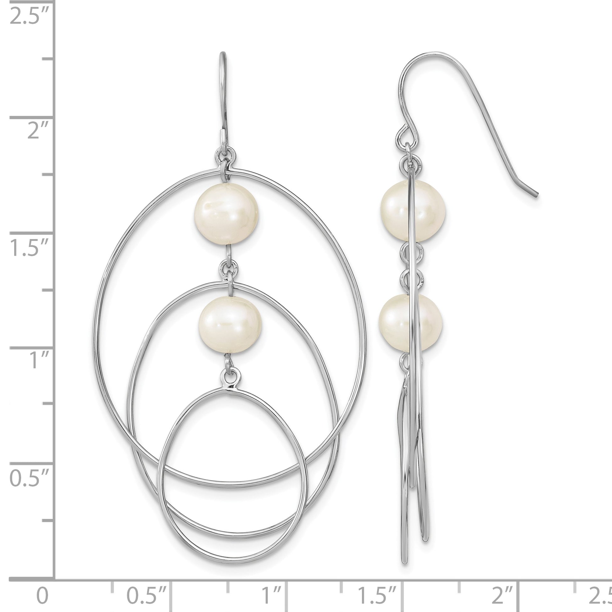 Sterling Silver Rhodium-plated 8-9mm White Semi-Round Freshwater Cultured Pearl Circles Dangle Earrings