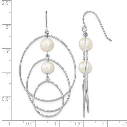 Sterling Silver Rhodium-plated 8-9mm White Semi-Round Freshwater Cultured Pearl Circles Dangle Earrings