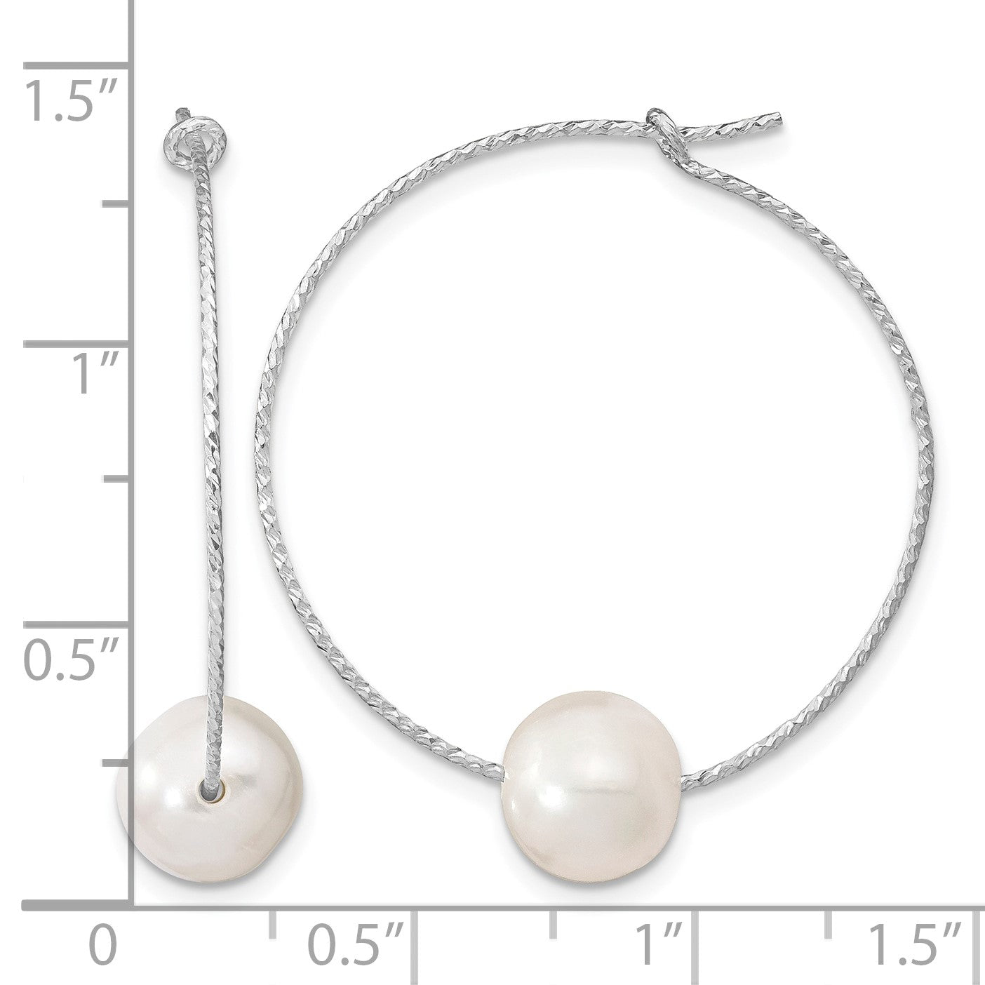 Sterling Silver Rhodium-plated 8-9mm White Semi-Round Freshwater Cultured Pearl Hoop Earrings