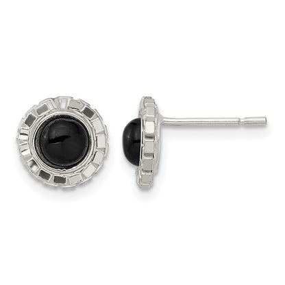 Sterling Silver Polished & Textured Black Onyx Post Earrings