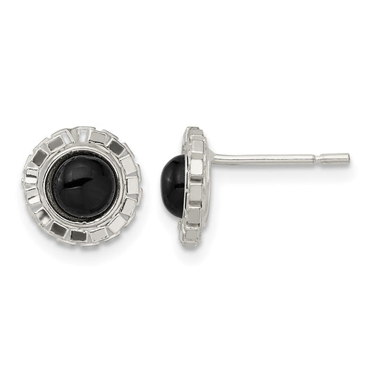 Sterling Silver Polished & Textured Black Onyx Post Earrings