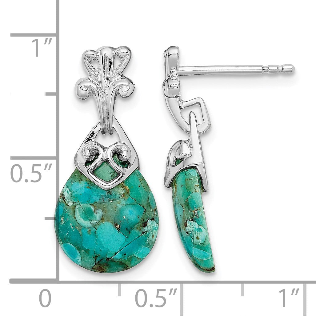 Sterling Silver Rhodium-plated w/Reconstituted Turquoise Dangle Earrings