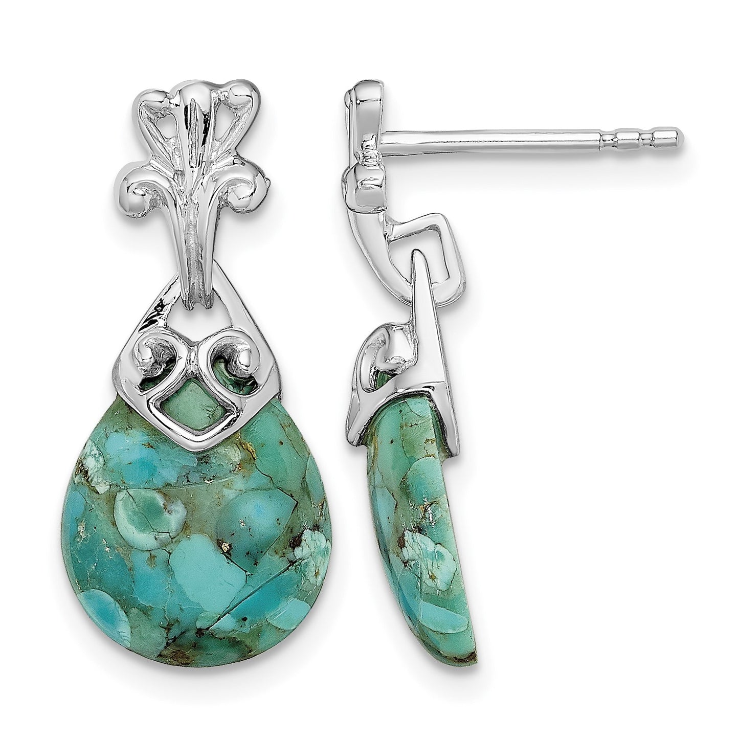 Sterling Silver Rhodium-plated w/Reconstituted Turquoise Dangle Earrings