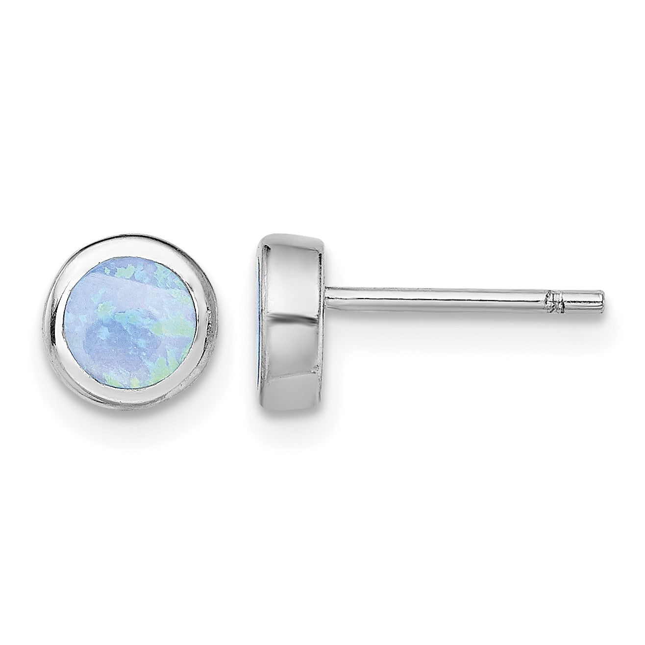 Sterling Silver RH-plated Polished Blue Created Opal Round Stud Earrings