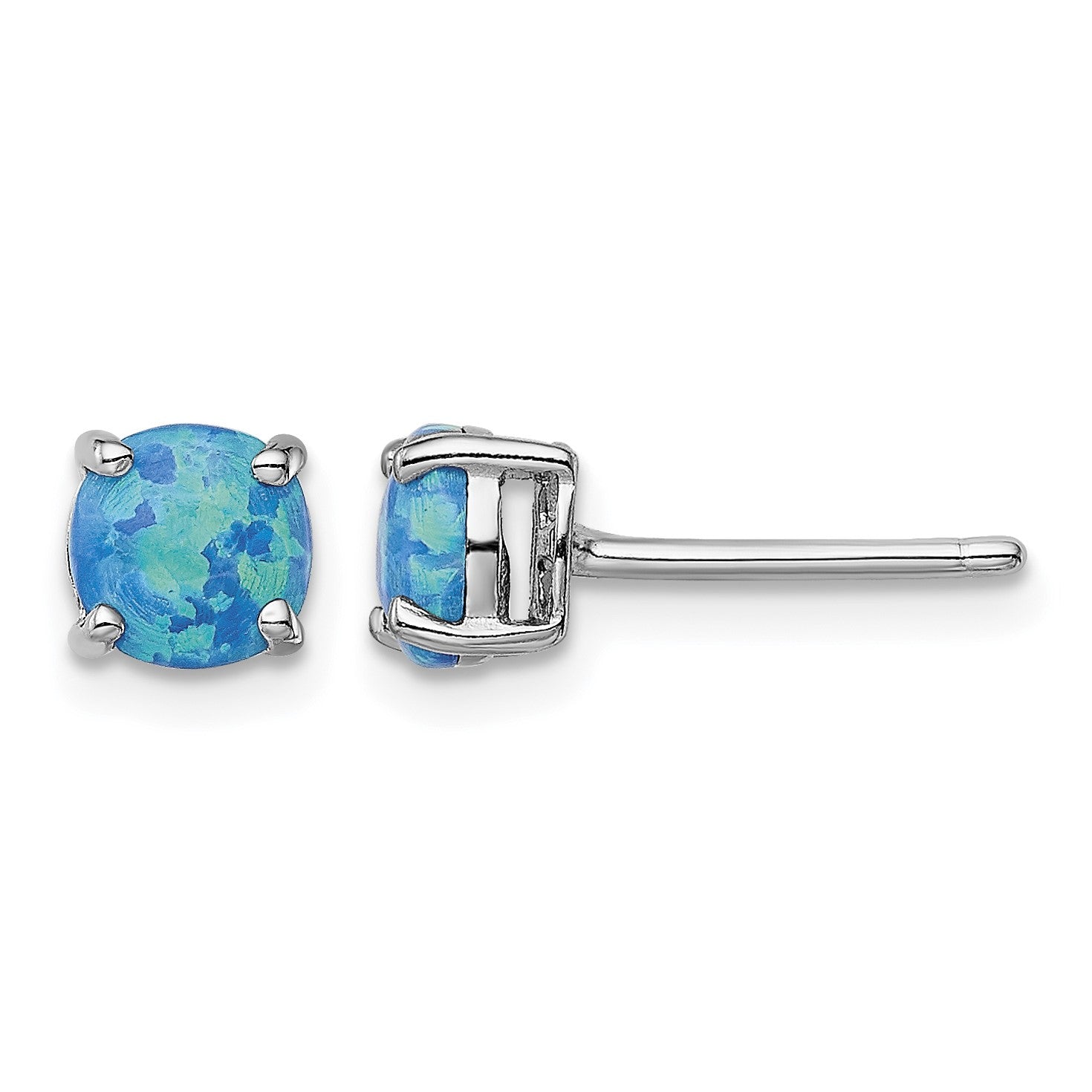 Sterling Silver Rhodium-plated White/Pink/Blue Created Opal Set/3 Earrings