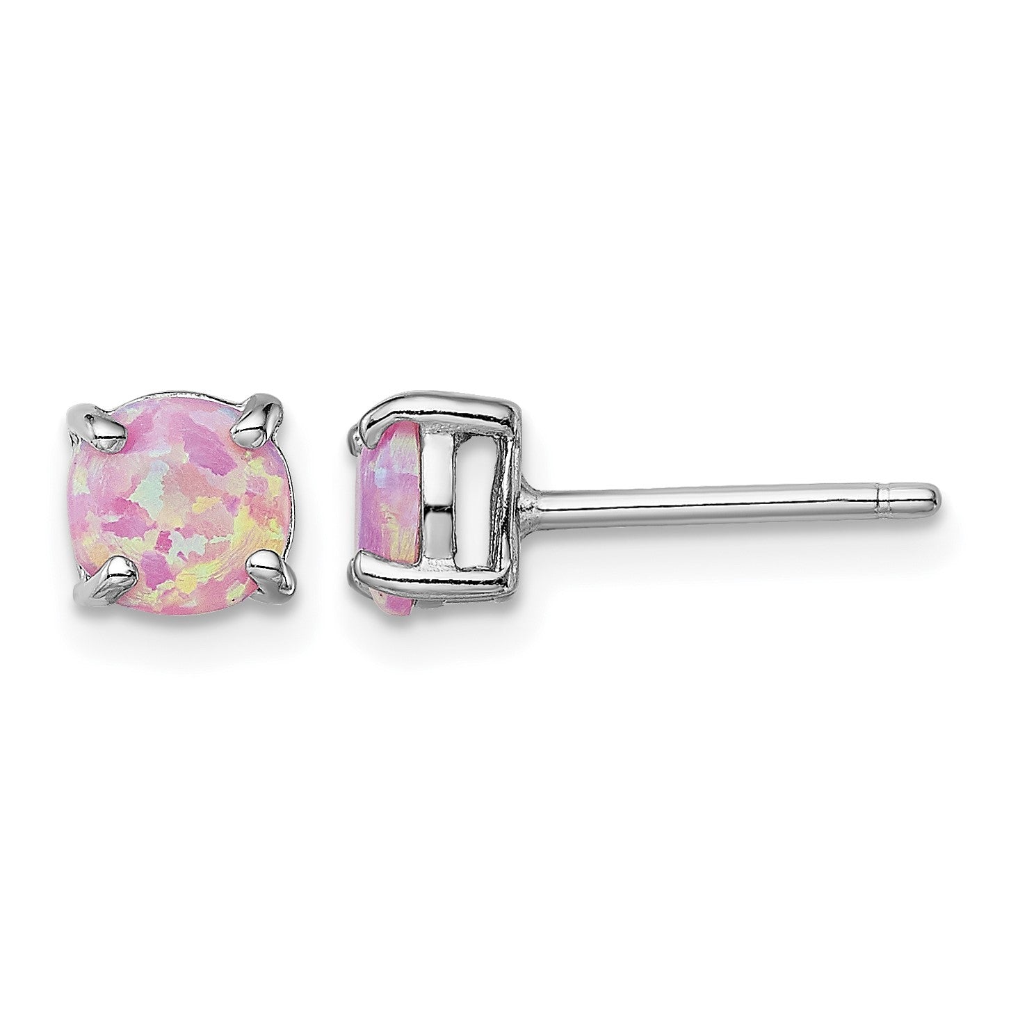 Sterling Silver Rhodium-plated White/Pink/Blue Created Opal Set/3 Earrings