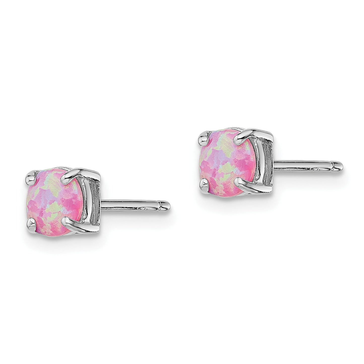 Sterling Silver Rhodium-plated White/Pink/Blue Created Opal Set/3 Earrings