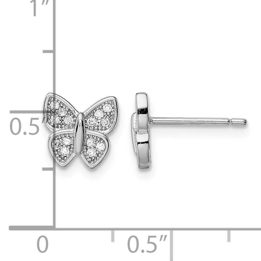 Sterling Silver Rhodium-plated CZ Butterfly Post Earrings