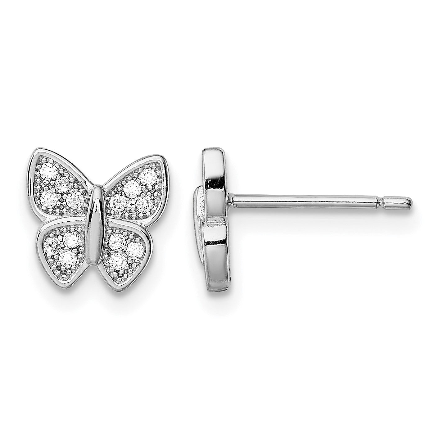 Sterling Silver Rhodium-plated CZ Butterfly Post Earrings
