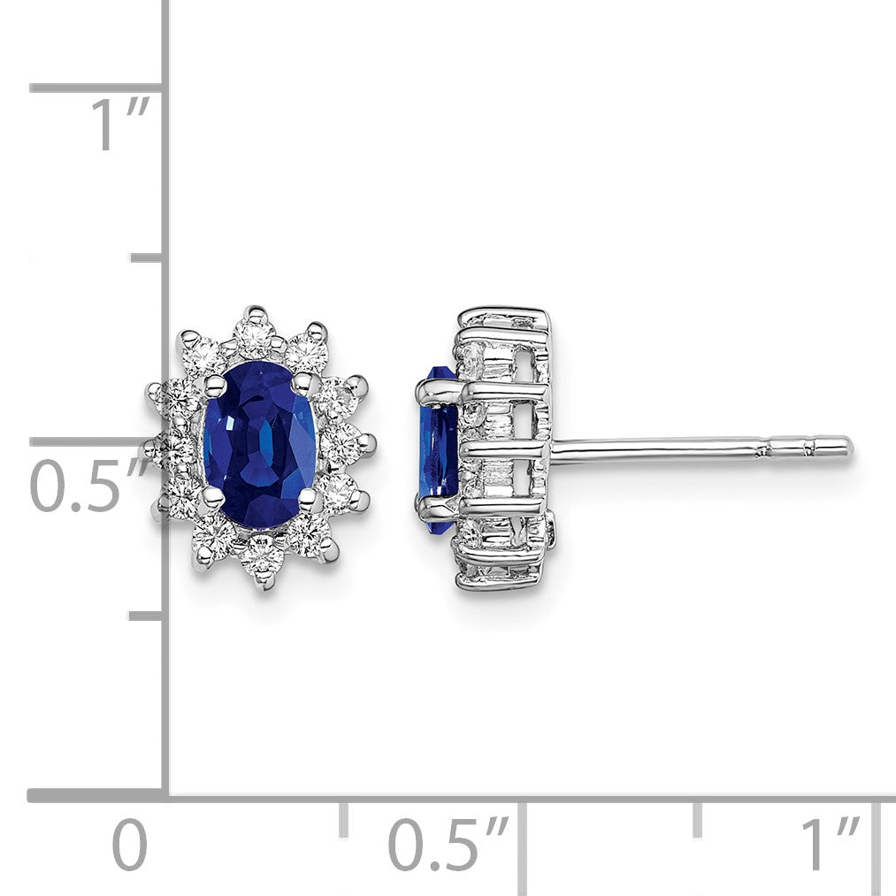 Sterling Silver Rhodium-plated CZ/Lab Cr. Blue Sapphire Earrings