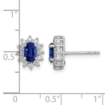 Sterling Silver Rhodium-plated CZ/Lab Cr. Blue Sapphire Earrings