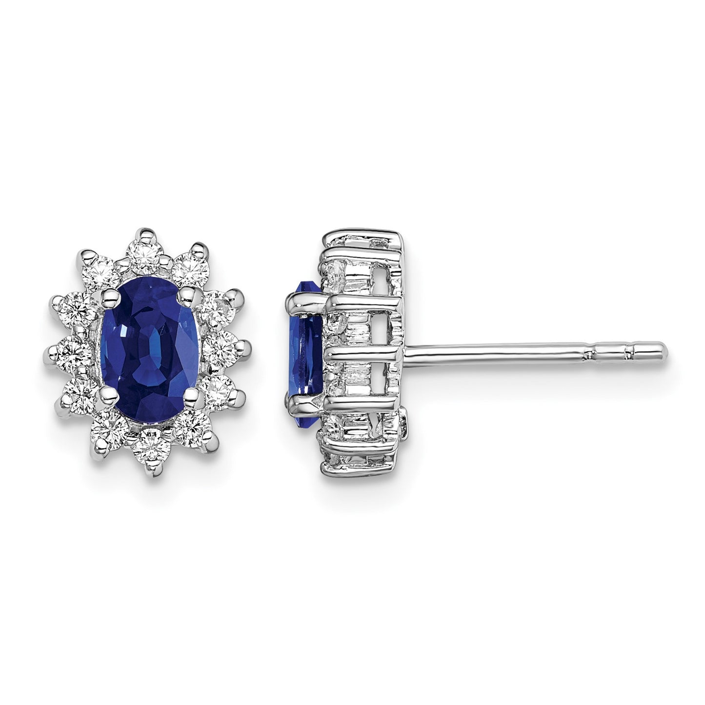 Sterling Silver Rhodium-plated CZ/Lab Cr. Blue Sapphire Earrings