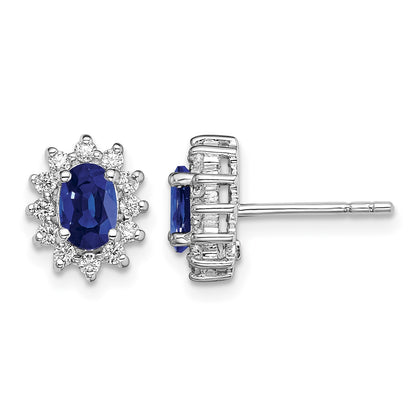 Sterling Silver Rhodium-plated CZ/Lab Cr. Blue Sapphire Earrings