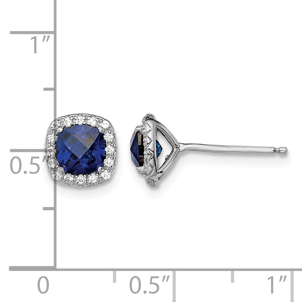 Sterling Silver Rhod-plated Created Blue/White Sapphire Post Earrings