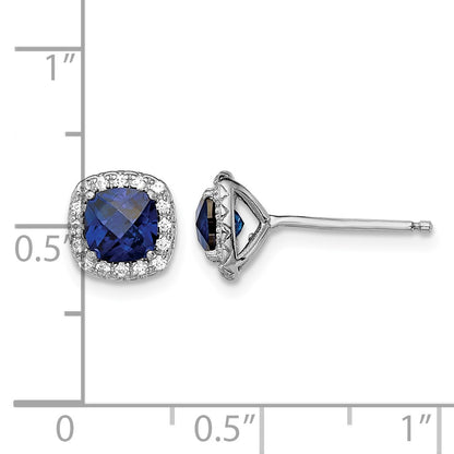 Sterling Silver Rhod-plated Created Blue/White Sapphire Post Earrings
