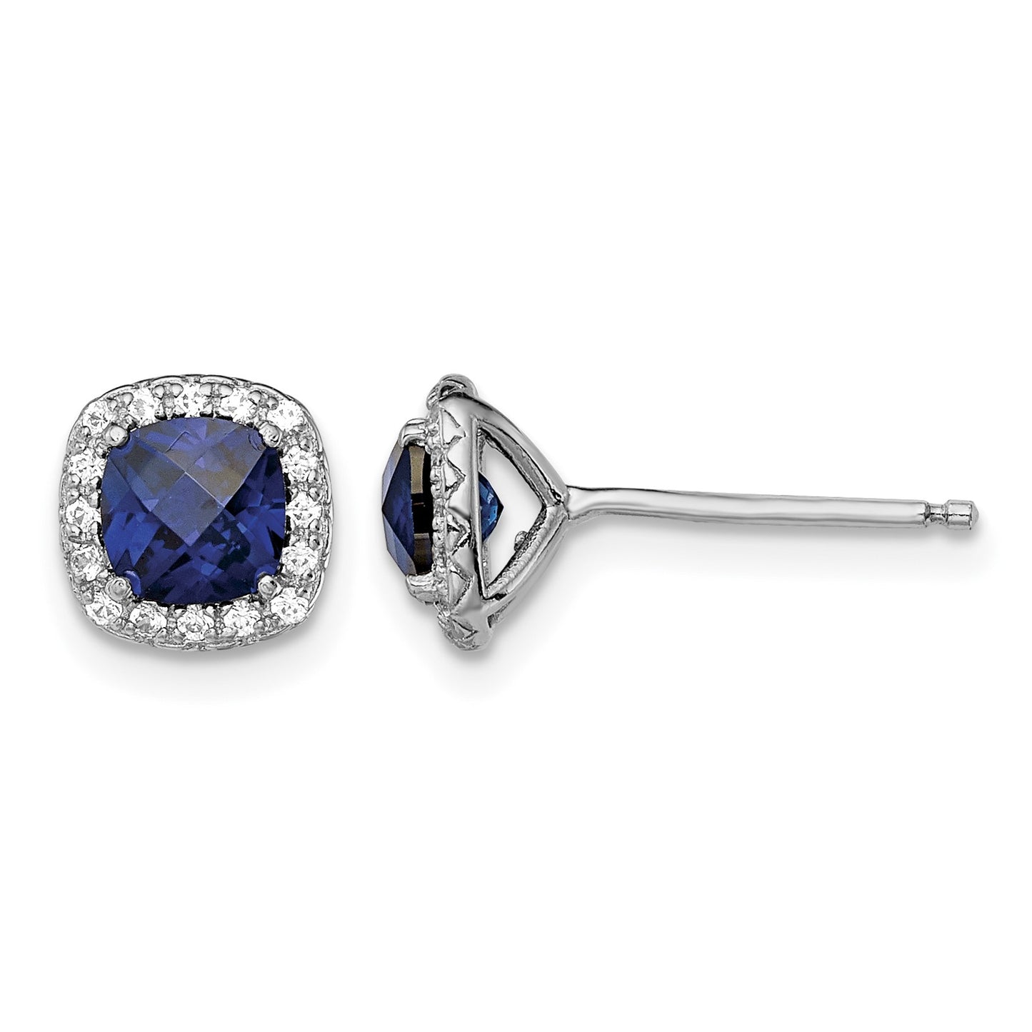 Sterling Silver Rhod-plated Created Blue/White Sapphire Post Earrings