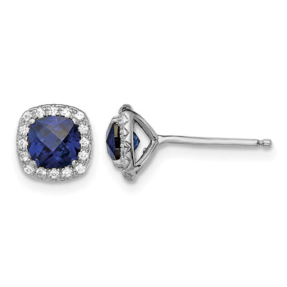 Sterling Silver Rhod-plated Created Blue/White Sapphire Post Earrings