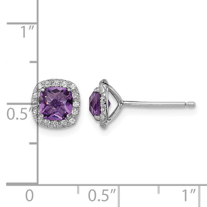 Sterling Silver Rhodium Plated Amethyst and Cr White Sapphire Earrings