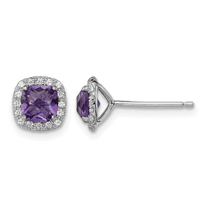 Sterling Silver Rhodium Plated Amethyst and Cr White Sapphire Earrings