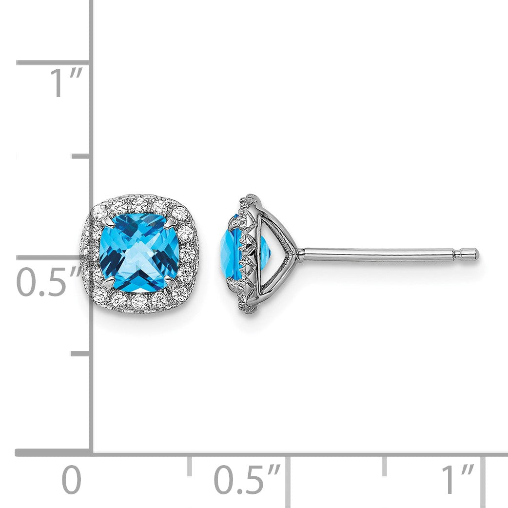 Sterling Silver Rhodium plated Blue Topaz and Cr. Wht Sapphire Earrings
