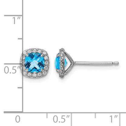 Sterling Silver Rhodium plated Blue Topaz and Cr. Wht Sapphire Earrings