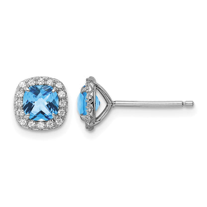 Sterling Silver Rhodium plated Blue Topaz and Cr. Wht Sapphire Earrings