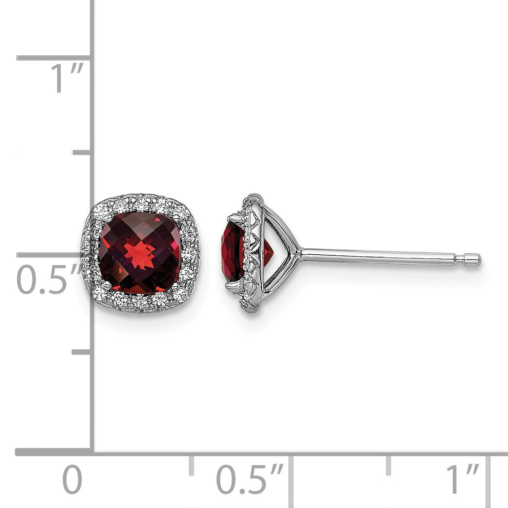 Sterling Silver Rhodium-plated Garnet and Cr. White Sapphire Earrings